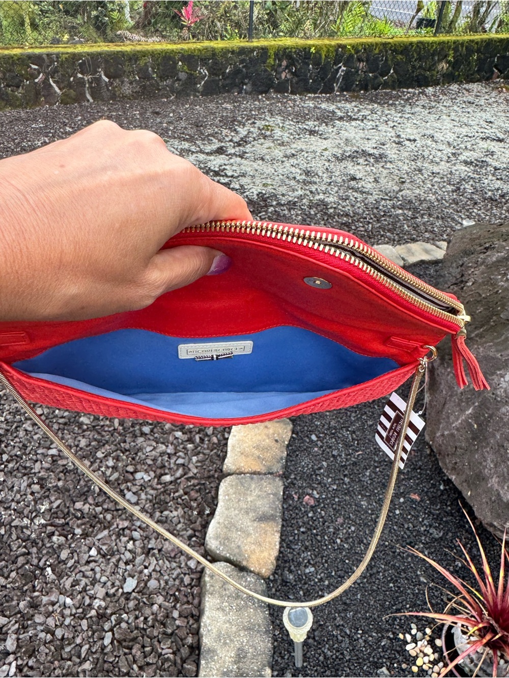 Henri Bendel NWT Deb Slim Asym Straw Clutch Crossbody Red Coral Bag $198 - Picture 11 of 13